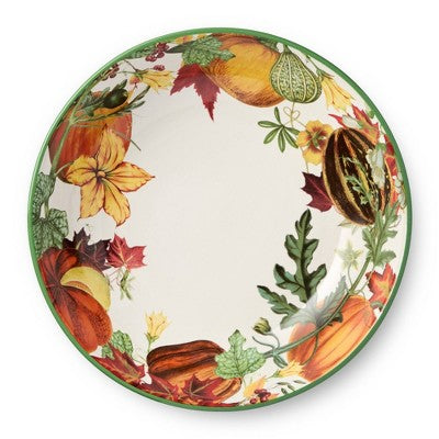Autumn Botanical Ceramic Serving Bowl with Pumpkin and Leaf Print 13 Inch