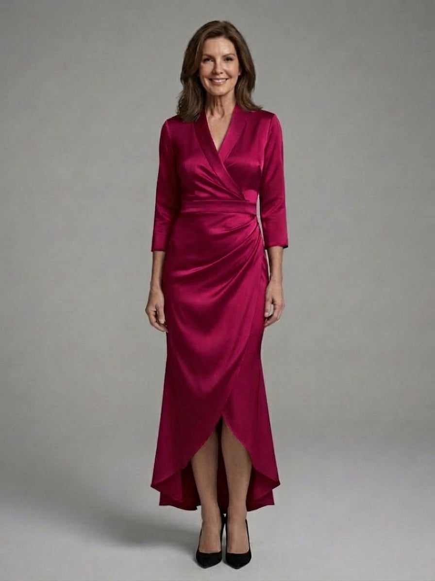 Women Long Sleeve Midi Dress with Fluid Drape and Figure Skimming Silhouette