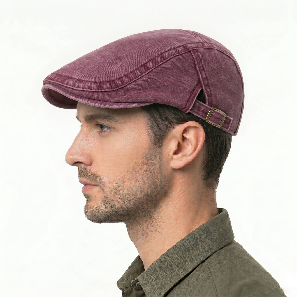 Newsboy Flat Cap with Adjustable Interior Band and Distressed Denim Finish