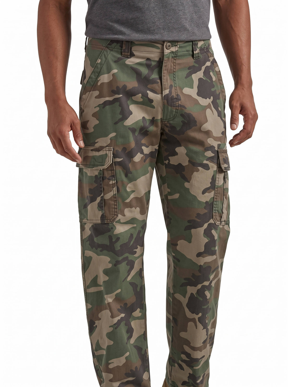 Men's Stretch Twill Cargo Pants with Six Pockets and Relaxed Fit