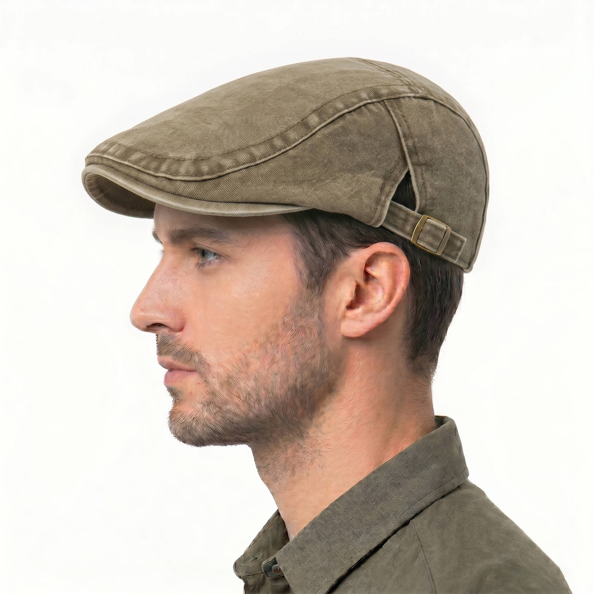 Newsboy Flat Cap with Adjustable Interior Band and Distressed Denim Finish