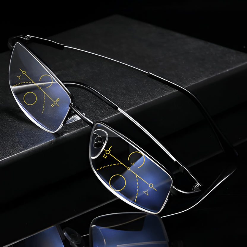 Progressive Multifocal Glasses with Photochromic Tint and Blue Light Blocking, Anti-Reflective Coating
