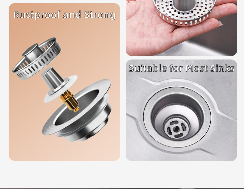 Pop Up Kitchen Sink Drain Strainer with Stainless Steel Basket Filter