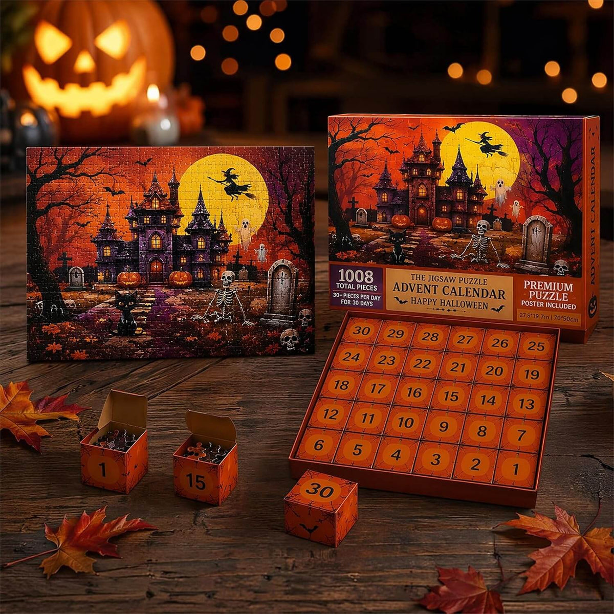 Jigsaw Puzzle Advent Calendar with Haunted Castle and Reference Poster, 1,008 Pieces
