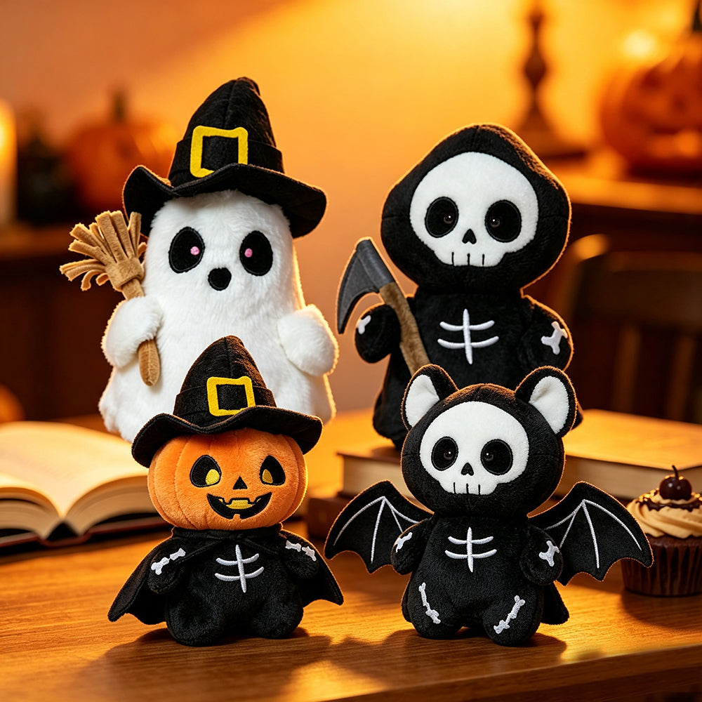Seasonal Plush Character Set with Embroidered Details for Indoor Display