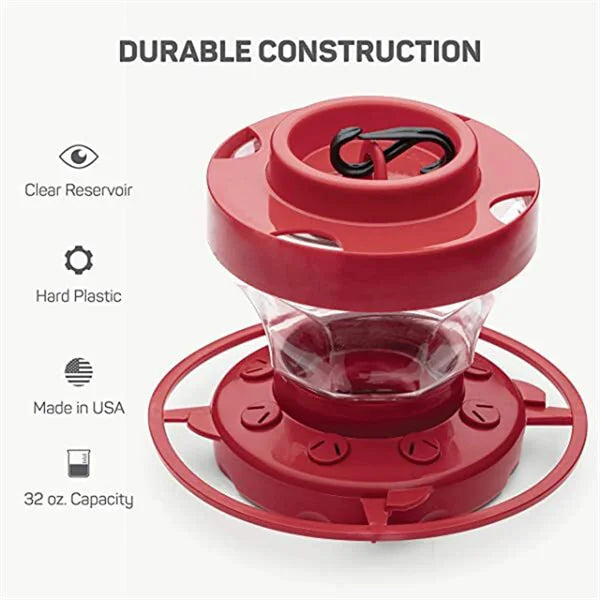 Hummingbird Feeder with Bee Blocking Ports and Ant Moat, 16 Ounce Capacity