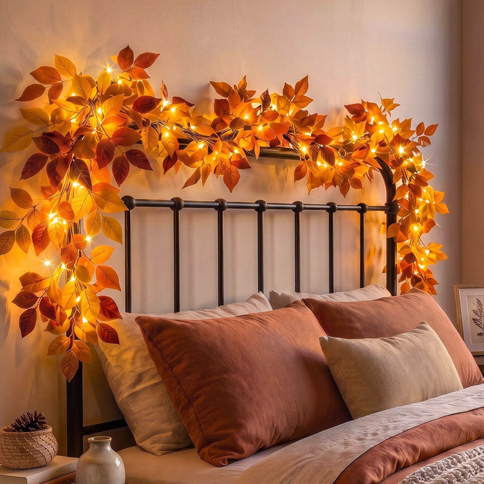 Six Foot Foliage Garland with Warm Golden Lights for Mantels Shelves and Doorways