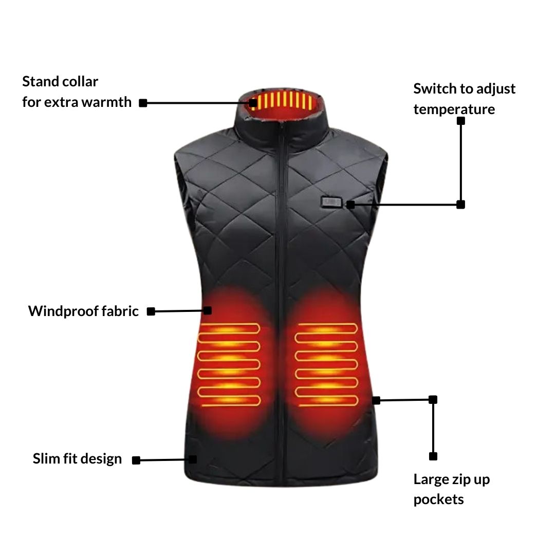 Rechargeable Heated Vest with Nine Heating Zones and Three Temperature Settings, 10-Hour Battery