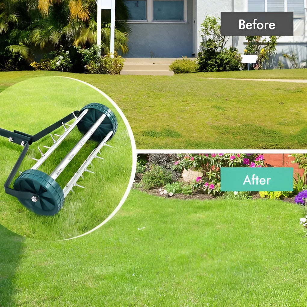 Lawn Spike Aerator with 32 Steel Spikes and 18 Inch Roller