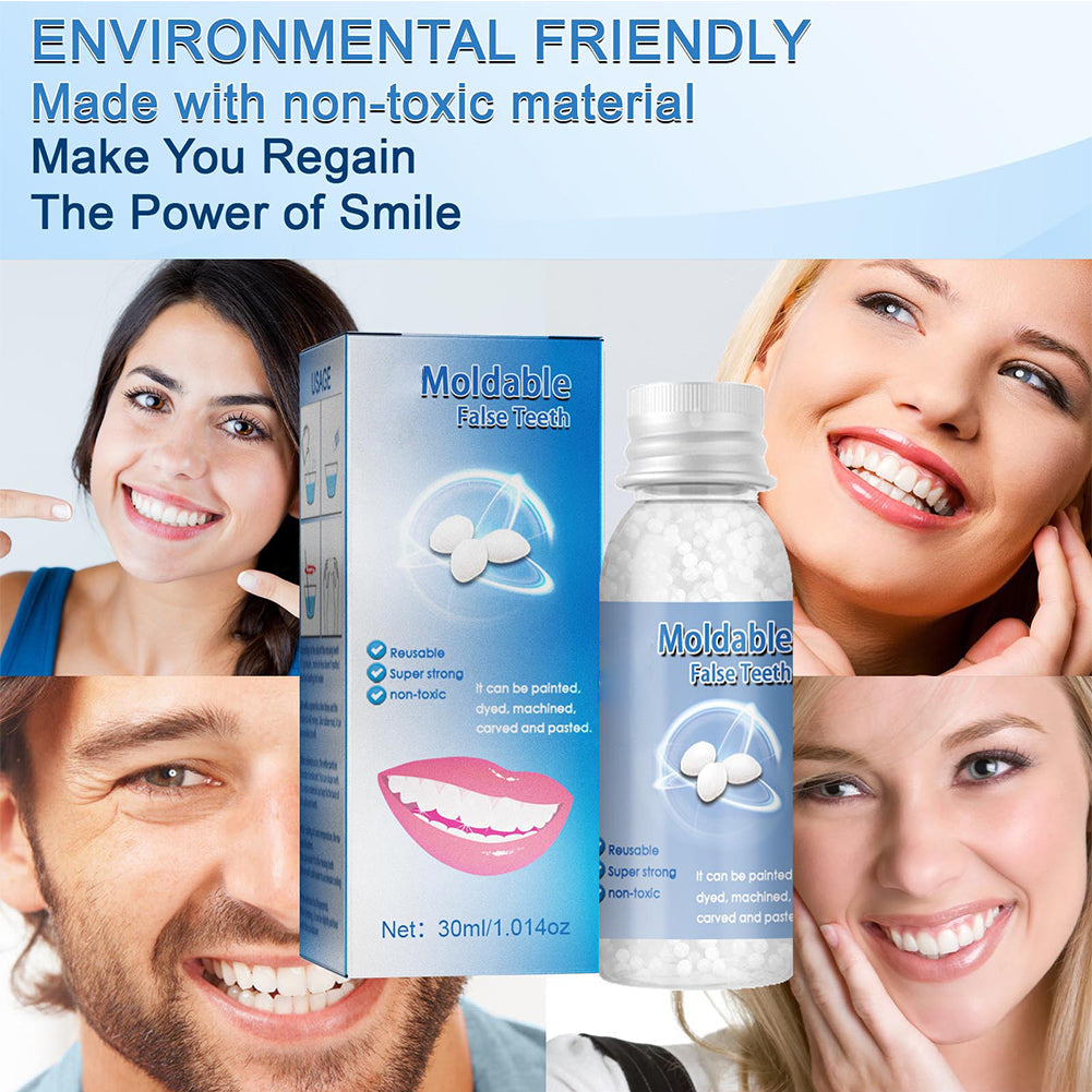 Moldable Tooth Repair Kit with Heat Activated Polymer Beads and Custom Fit Shaping