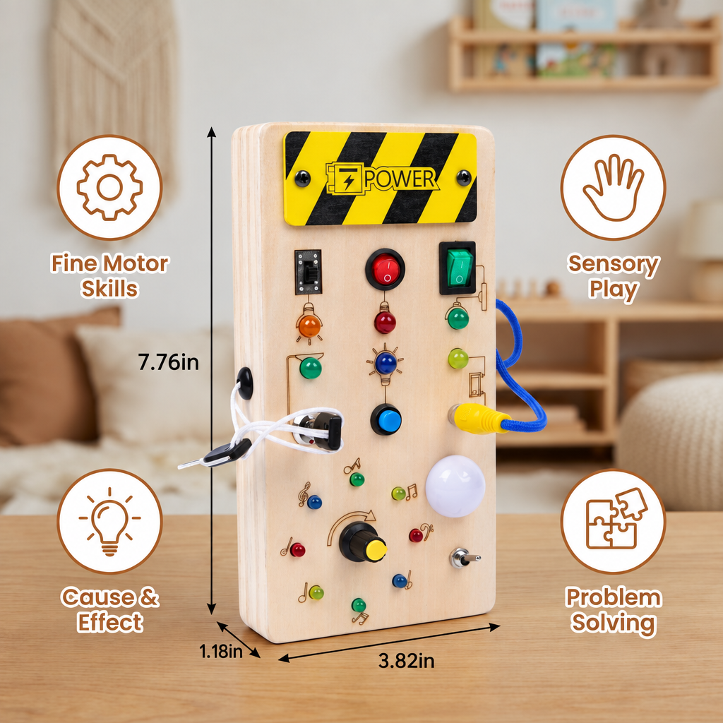 Sensory Learning Board with Interactive Switches and LED Lights for Toddlers