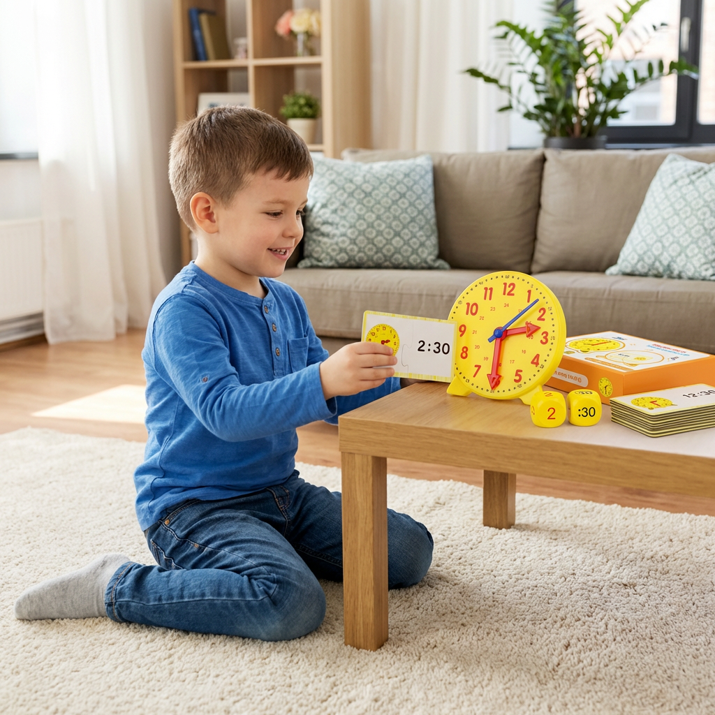 Interactive Time Learning Clock with Movable Hands and Matching Cards