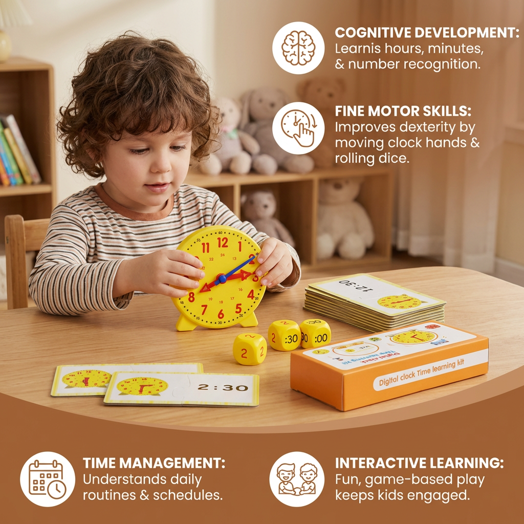 Interactive Time Learning Clock with Movable Hands and Matching Cards