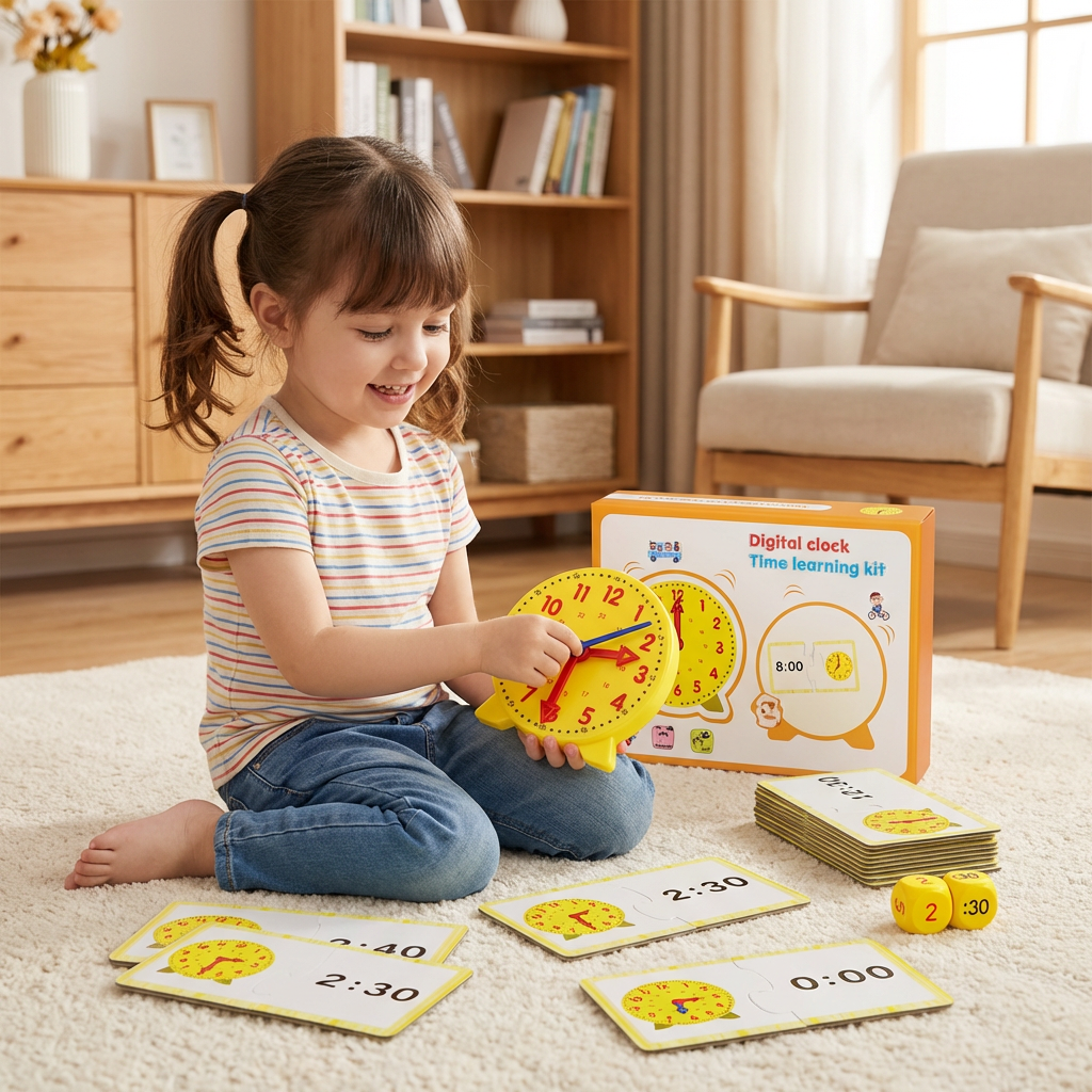Interactive Time Learning Clock with Movable Hands and Matching Cards