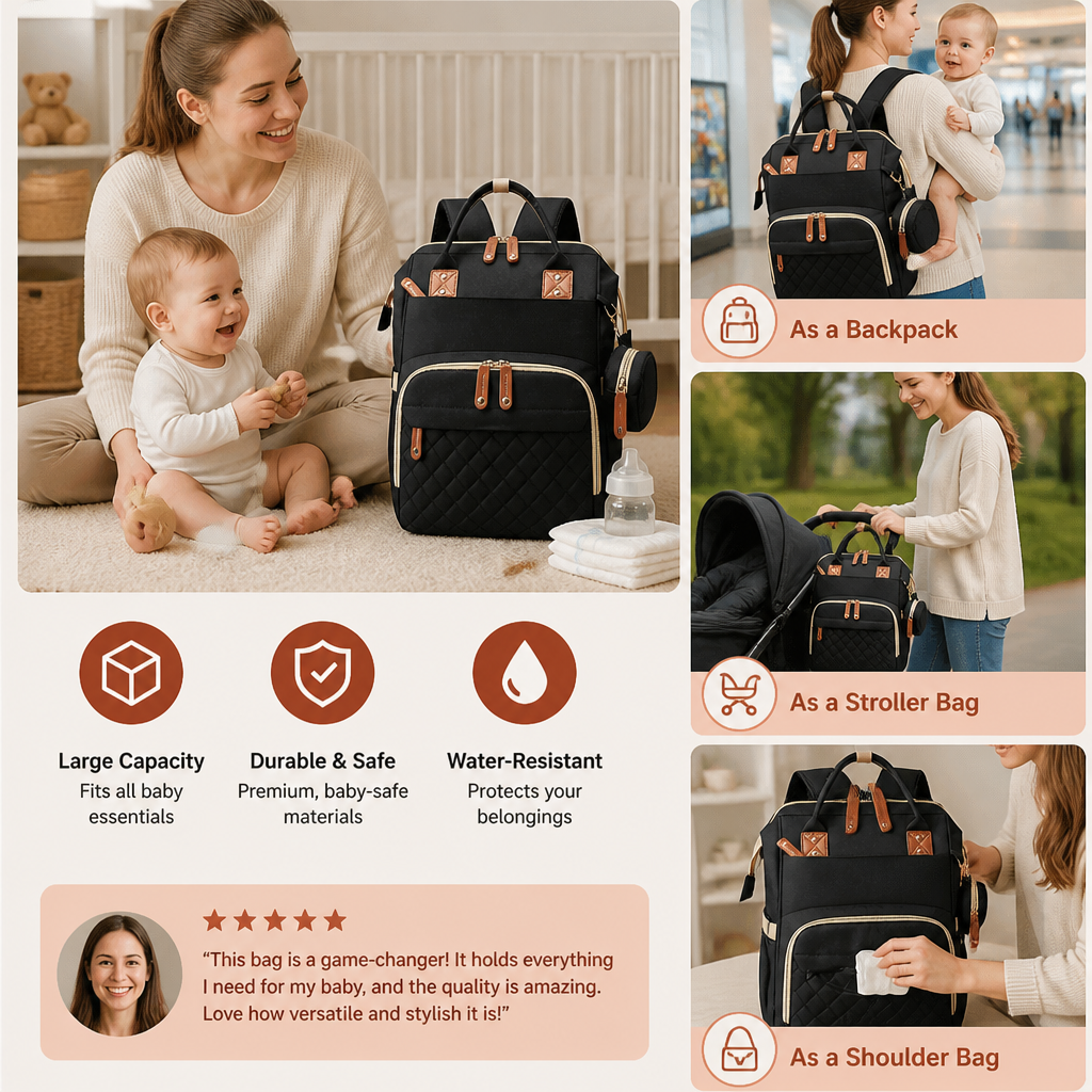 Convertible Diaper Backpack with Foldable Bed and Changing Station for Travel
