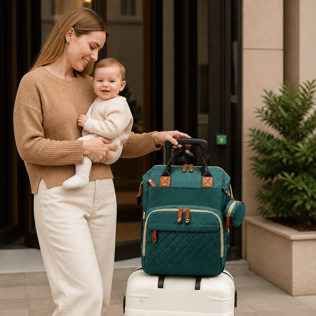 Convertible Diaper Backpack with Foldable Bed and Changing Station for Travel