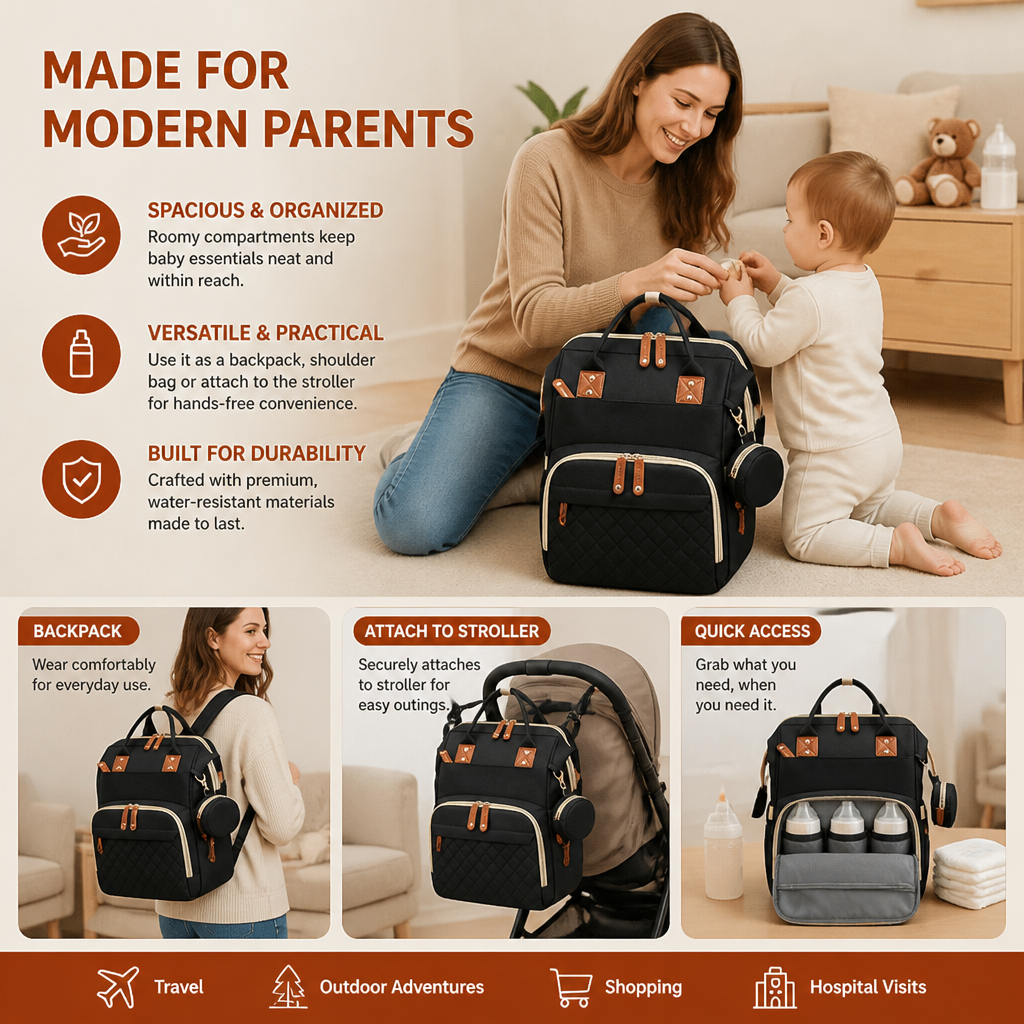 Convertible Diaper Backpack with Foldable Bed and Changing Station for Travel