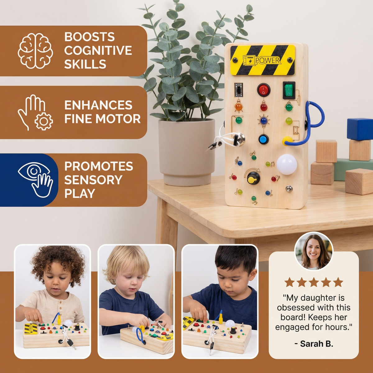 Sensory Learning Board with Interactive Switches and LED Lights for Toddlers