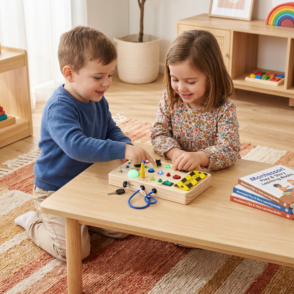 Interactive Wooden Sensory Board with Lights and Switches for Early Learning