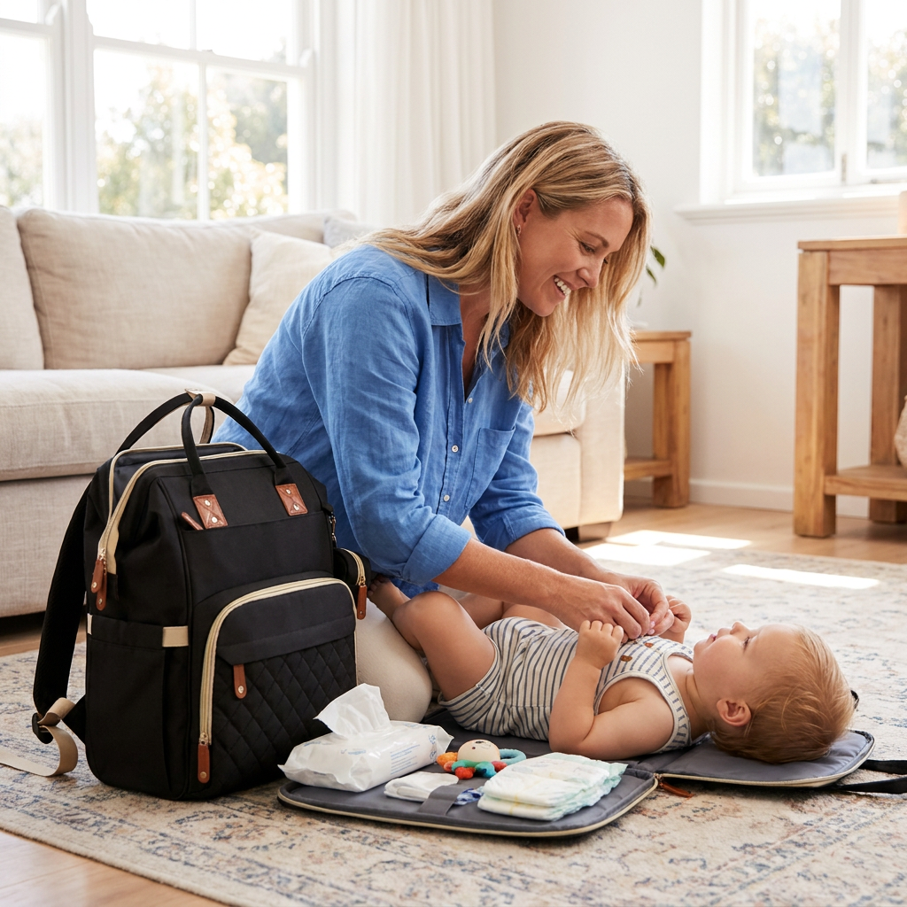 Convertible Diaper Backpack with Foldable Bed and Changing Station for Travel