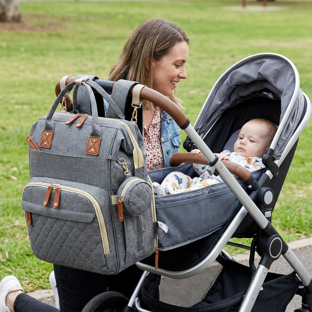 Convertible Diaper Backpack with Foldable Bed and Changing Station for Travel