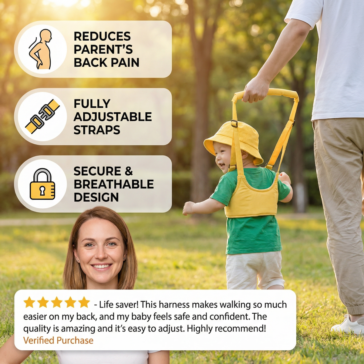 Baby Walking Harness with Extended Handle Strap and Adjustable Chest Support