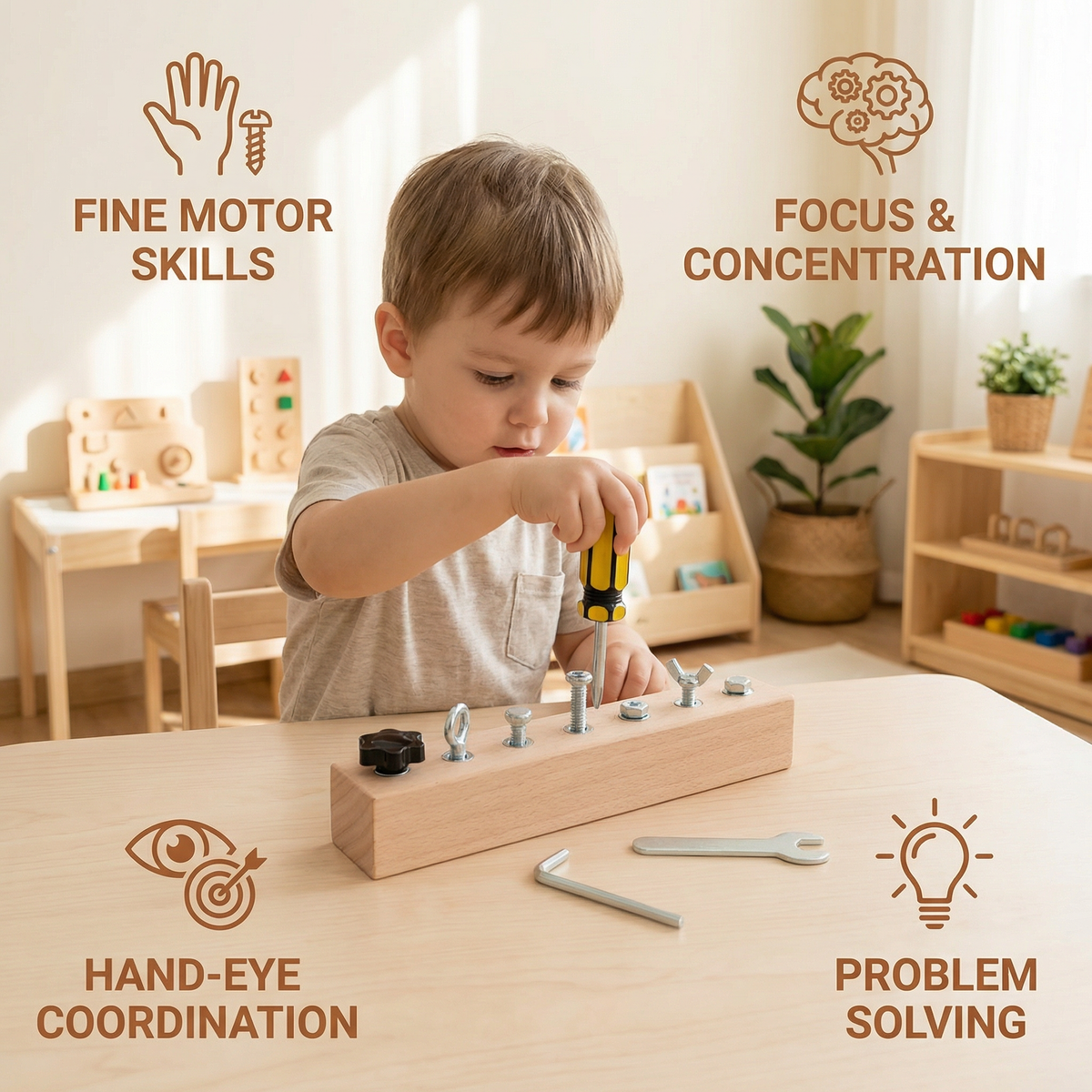 Wooden Screw Toy with Shape Sorting and Hand-Eye Coordination Training