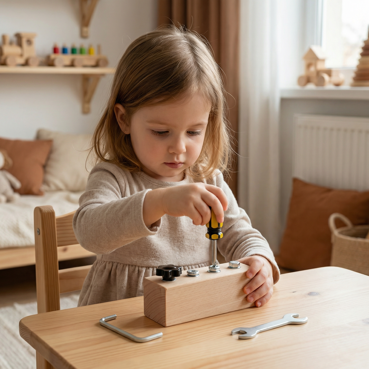 Wooden Screw Toy with Shape Sorting and Hand-Eye Coordination Training