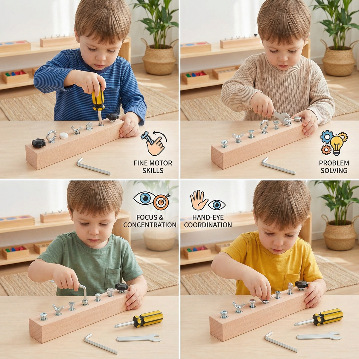Wooden Screw Toy with Shape Sorting and Hand-Eye Coordination Training