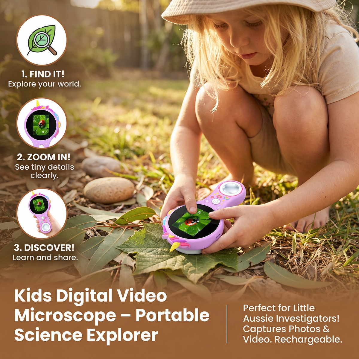Handheld Digital Microscope with 500X Magnification and IPS Display for Kids