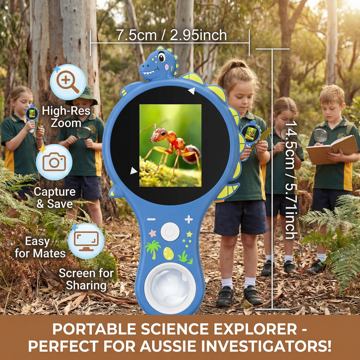 Handheld Digital Microscope with 500X Magnification and IPS Display for Kids