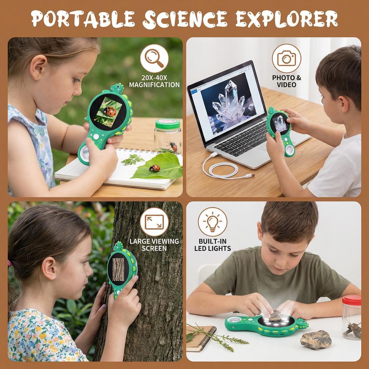 Handheld Digital Microscope with 500X Magnification and IPS Display for Kids