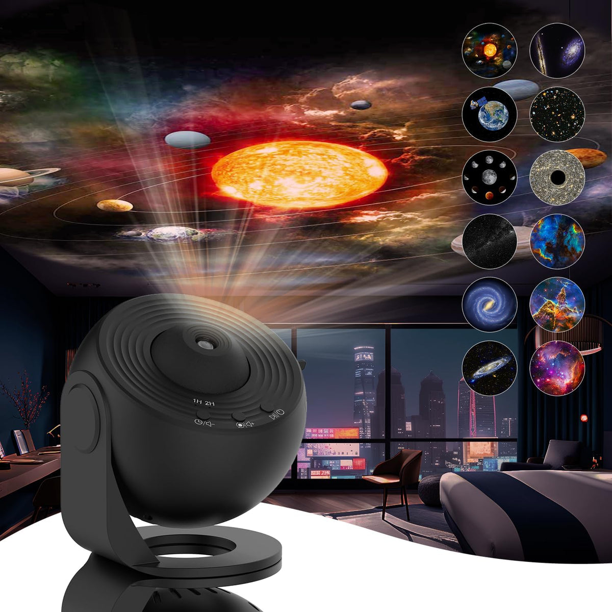 Galaxy Projector with 360-Degree Rotation and 12 Film Discs, Auto Shutoff Timer