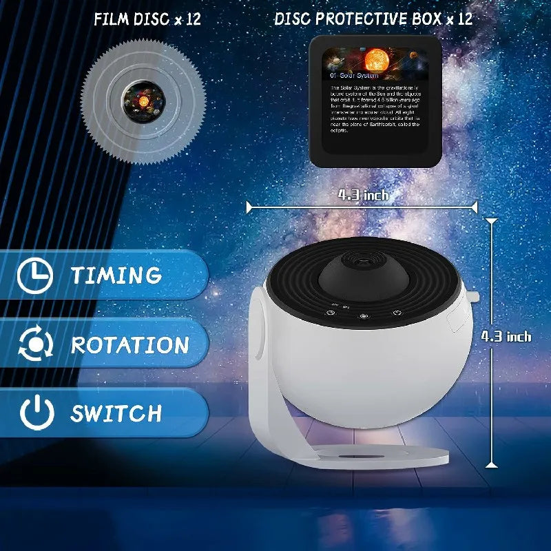Galaxy Projector with 360-Degree Rotation and 12 Film Discs, Auto Shutoff Timer