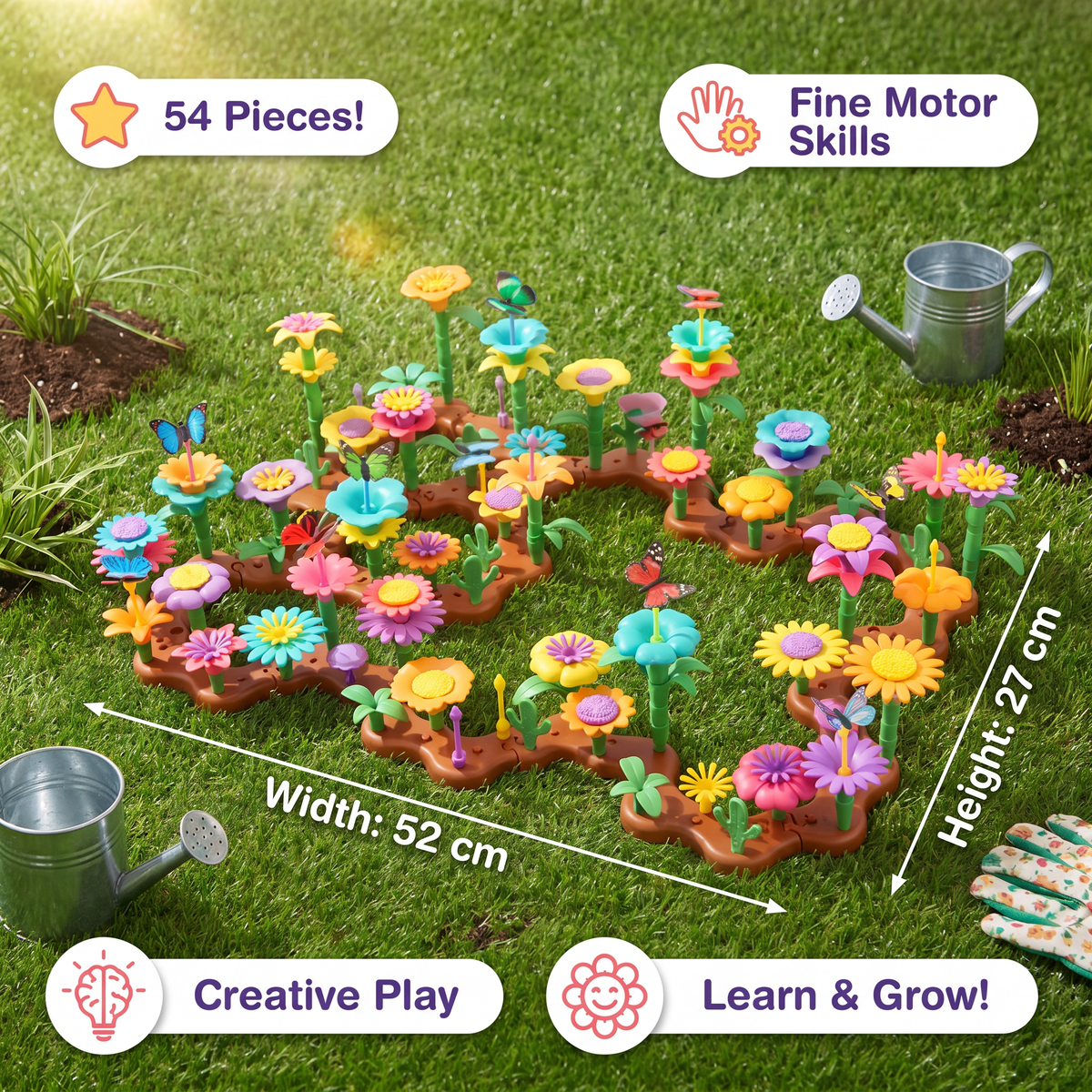 Flower Garden Pegging Game with Colorful Peg Pieces and Multiple Flower Designs