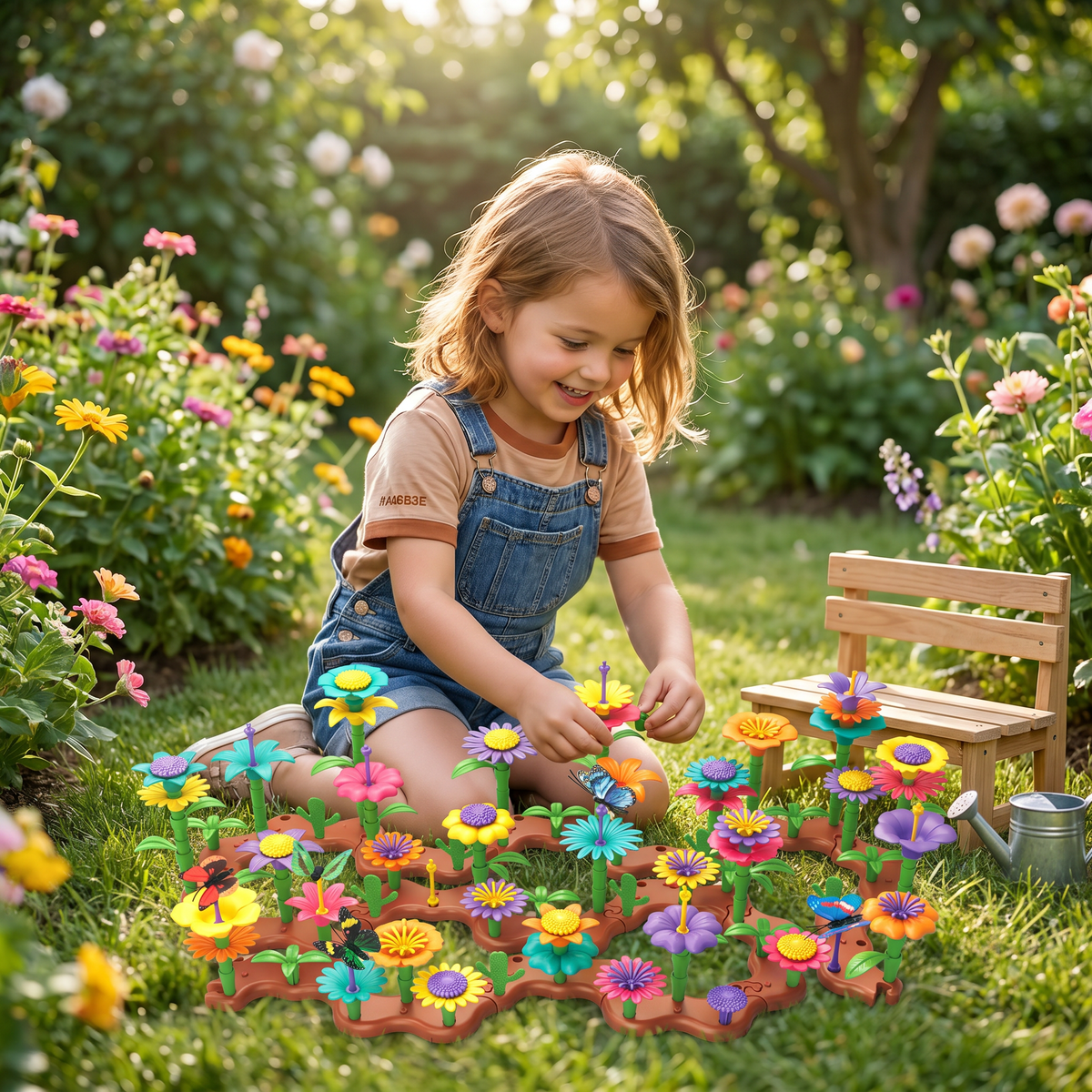 Flower Garden Pegging Game with Colorful Peg Pieces and Multiple Flower Designs