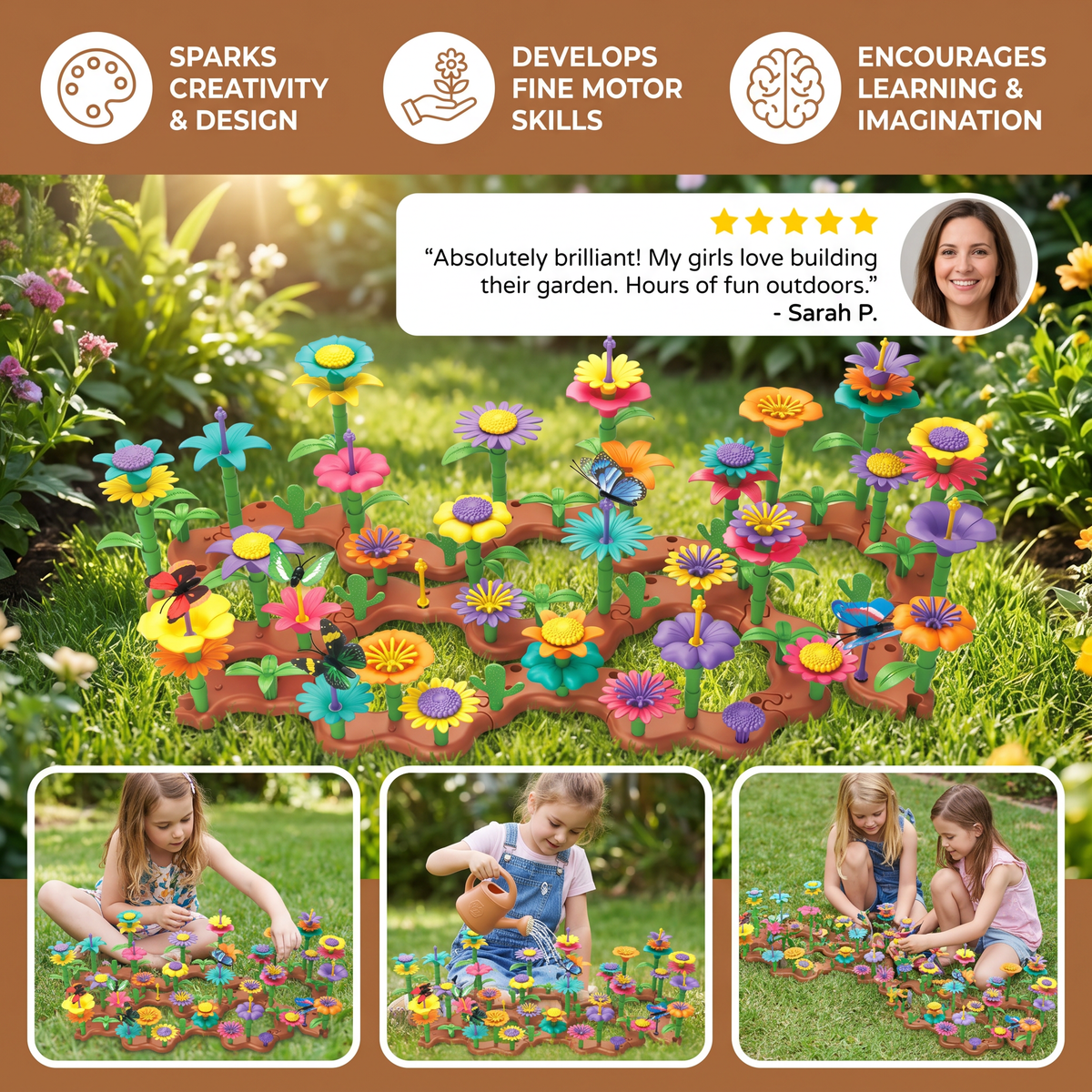 Flower Garden Pegging Game with Colorful Peg Pieces and Multiple Flower Designs