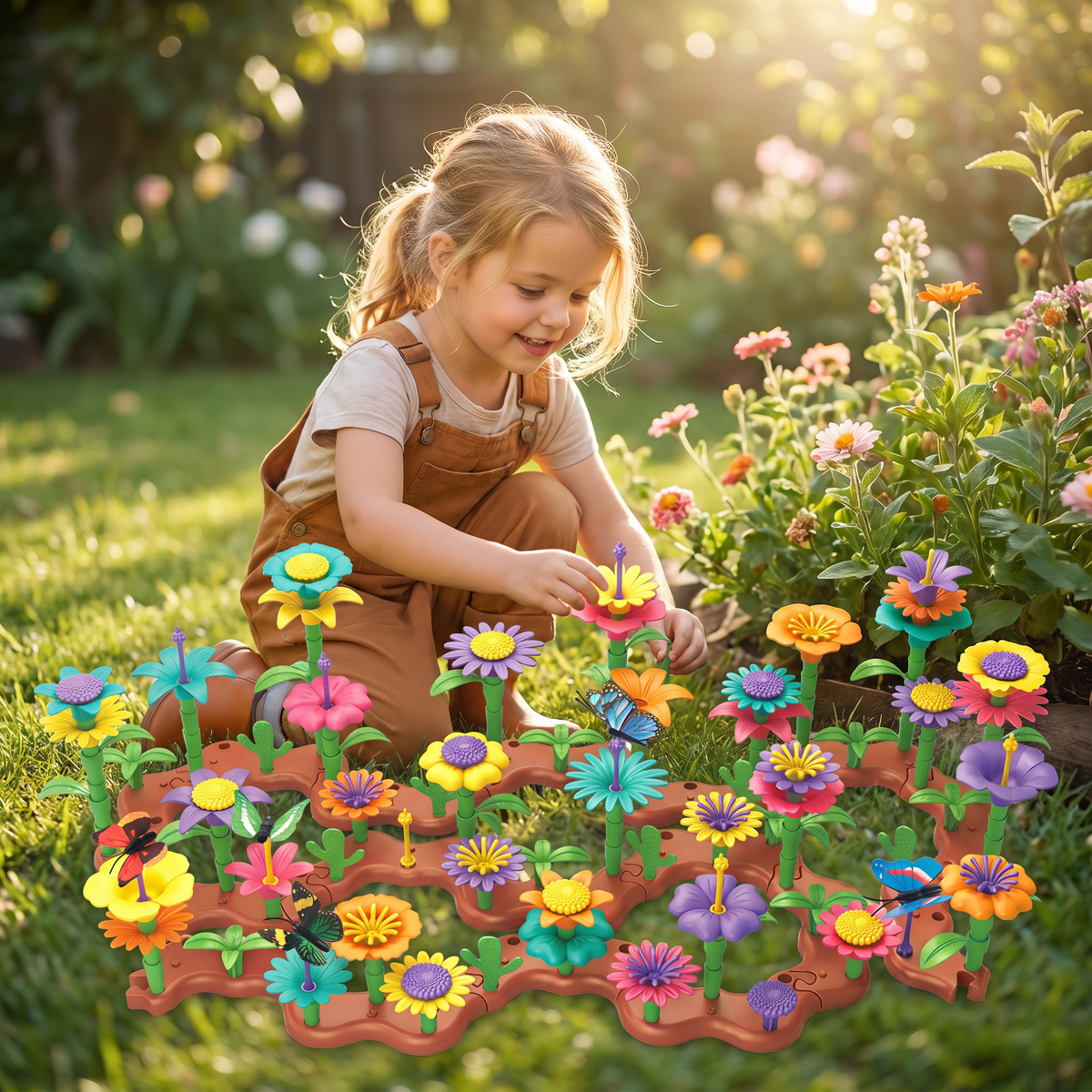 Flower Garden Pegging Game with Colorful Peg Pieces and Multiple Flower Designs
