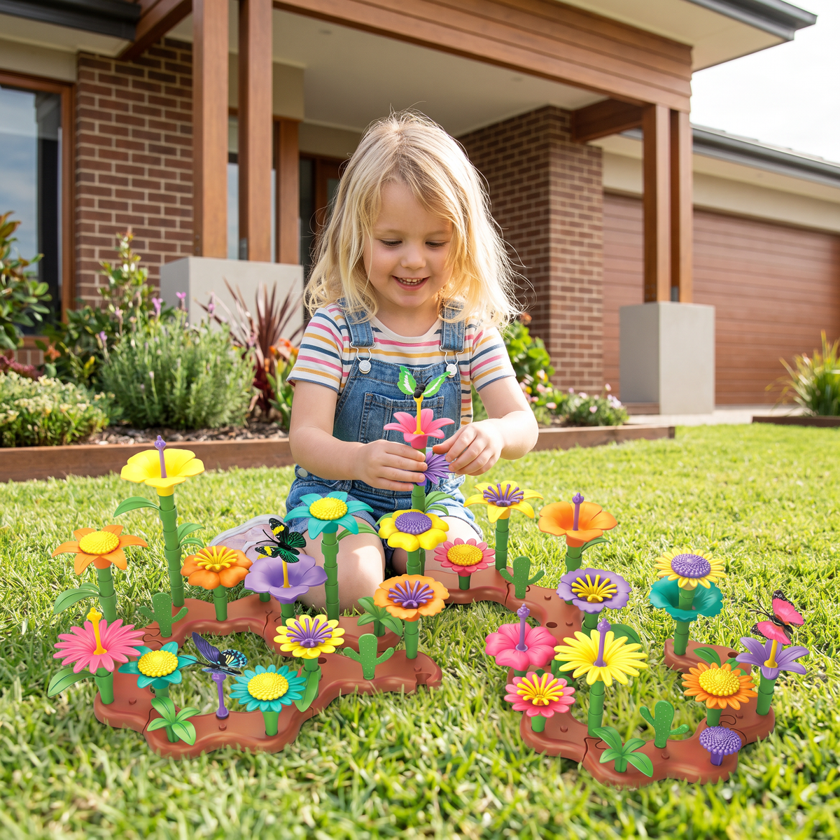 Flower Garden Pegging Game with Colorful Peg Pieces and Multiple Flower Designs