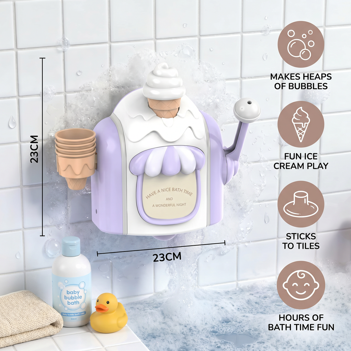 Bubble Making Ice Cream Toy for Bath Time with Smiling Face Design