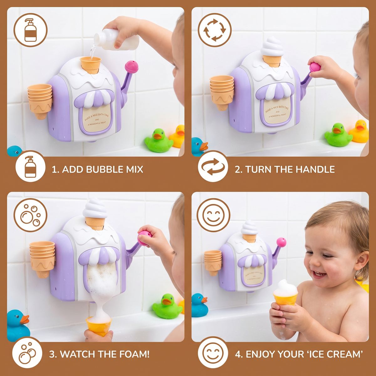 Bubble Making Ice Cream Toy for Bath Time with Smiling Face Design