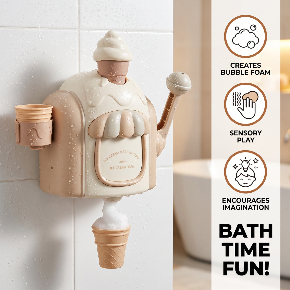 Bubble Making Ice Cream Toy for Bath Time with Smiling Face Design