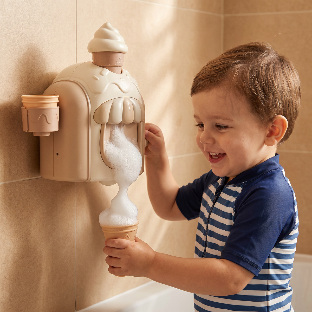 Bubble Making Ice Cream Toy for Bath Time with Smiling Face Design