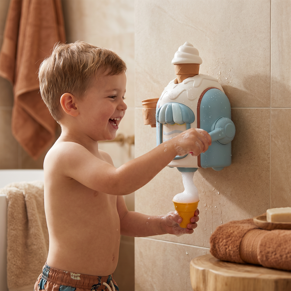 Bubble Making Ice Cream Toy for Bath Time with Smiling Face Design