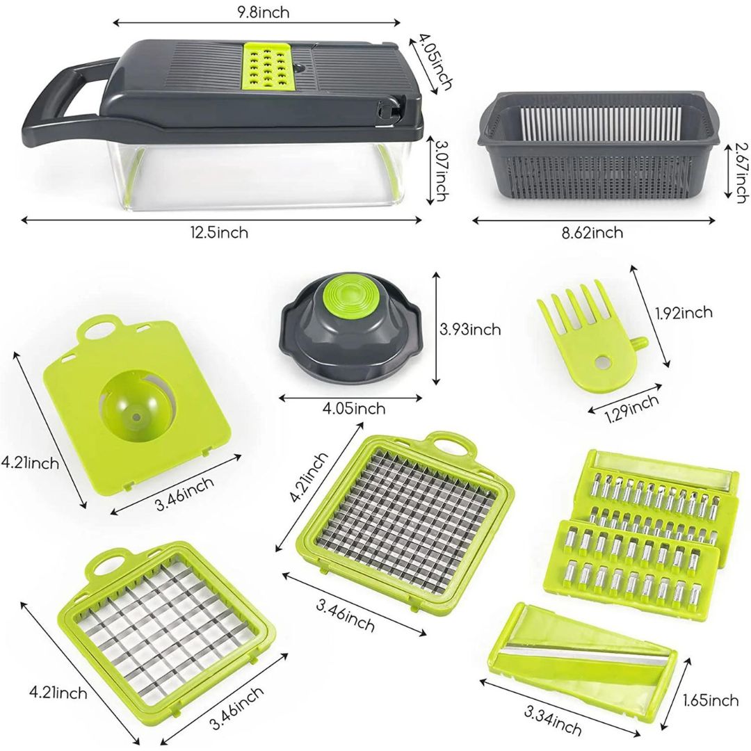 Vegetable Slicer with 18 Interchangeable Blades and Hand Guard, Built-in Container