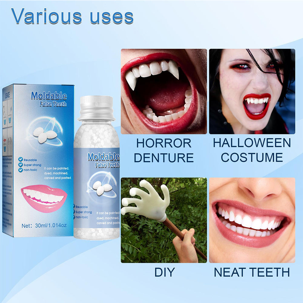 Moldable Tooth Repair Kit with Heat Activated Polymer Beads and Custom Fit Shaping
