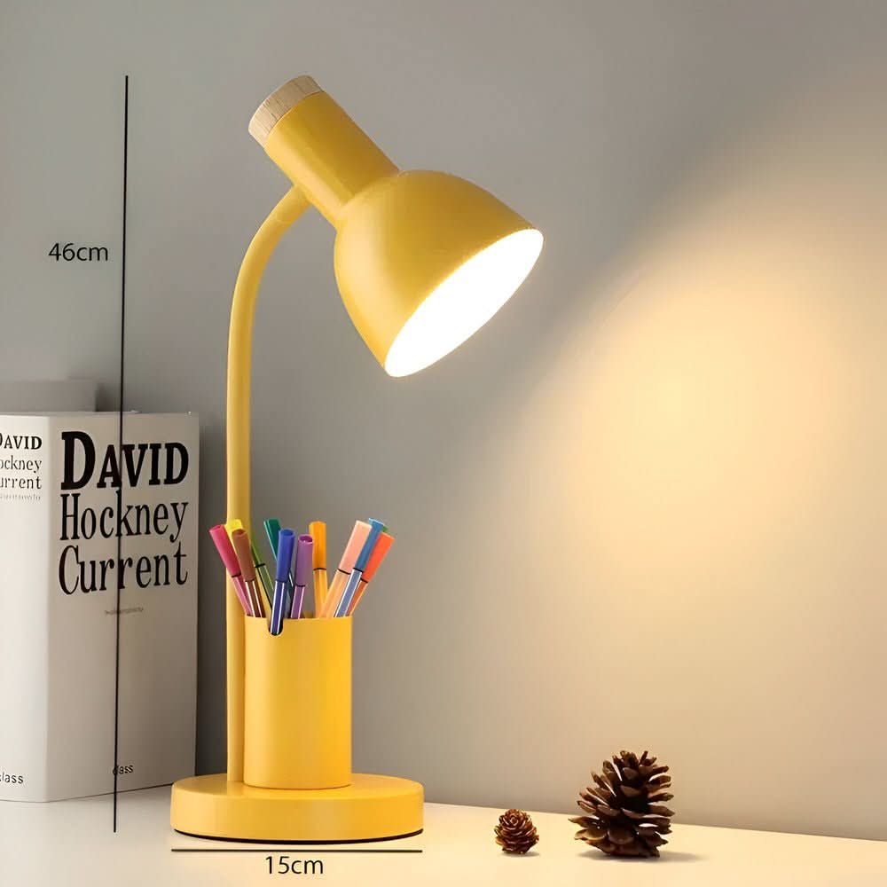 Modern LED Desk Lamp with Pen Holder, Three Light Colors and Adjustable Head in 4 Colors