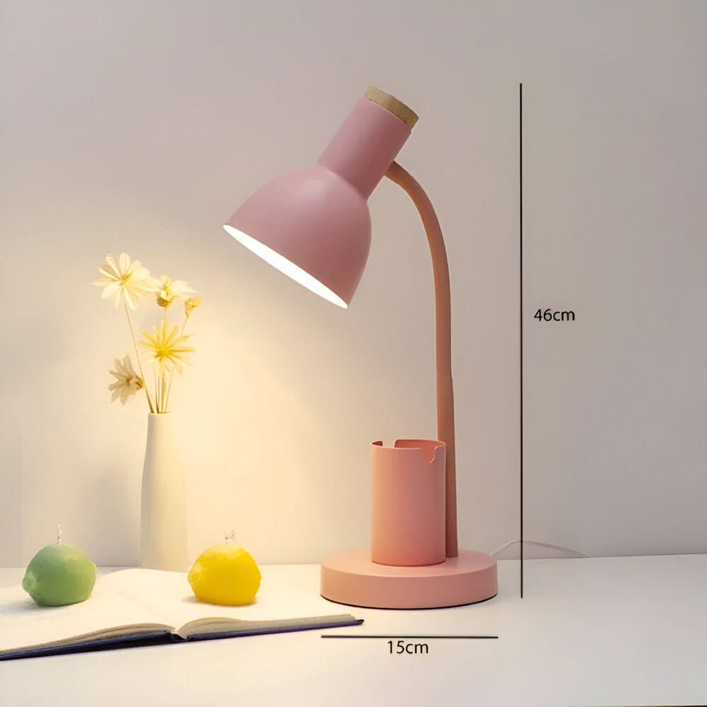 Modern LED Desk Lamp with Pen Holder, Three Light Colors and Adjustable Head in 4 Colors