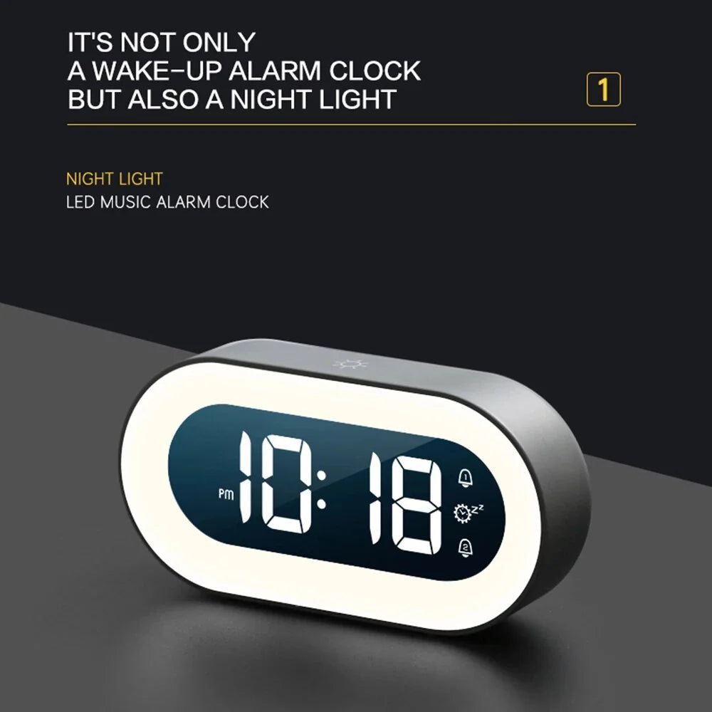 Alarm Clock with Dimmable Night Light and USB-C Charging, Portable Design