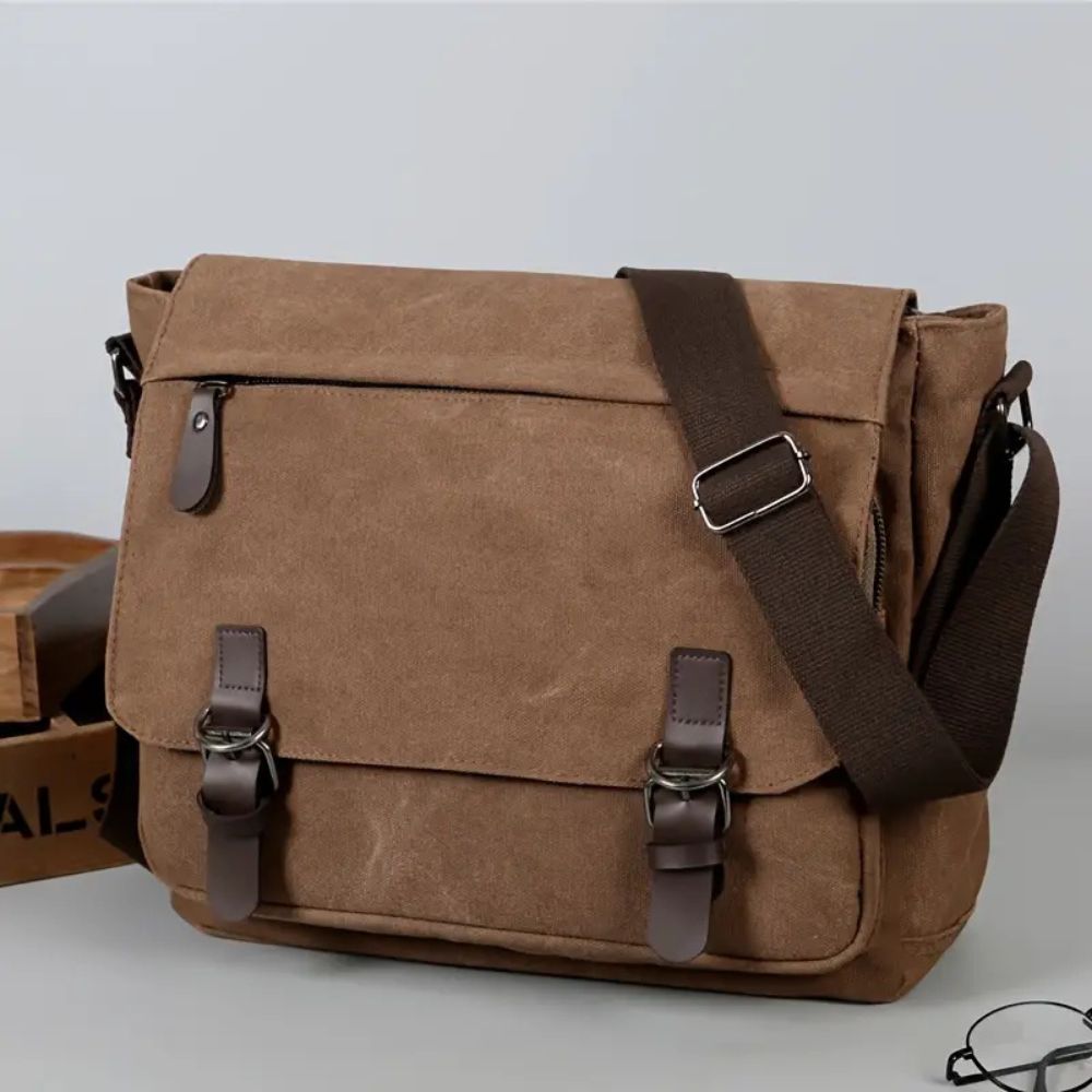 Canvas Messenger Bag with Laptop Compartment and Adjustable Crossbody Strap